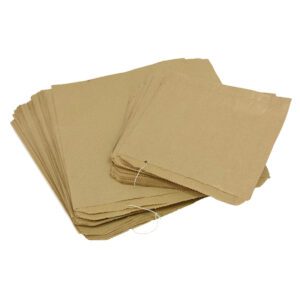 Brown kraft flat paper bags strung in packs