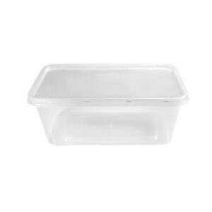 Clear plastic takeaway container with lid