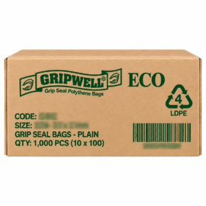 Box of 1,000 clear recycled grip seal bags (10 packs of 100), LDPE 4
