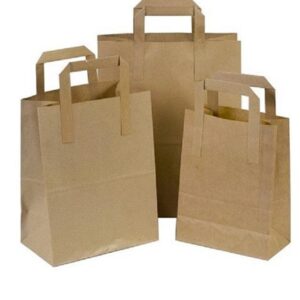 Brown kraft SOS paper carrier bags with flat paper tape handles