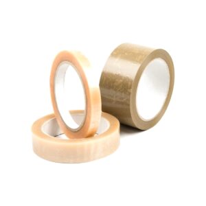 Clear and brown vinyl packing tape rolls